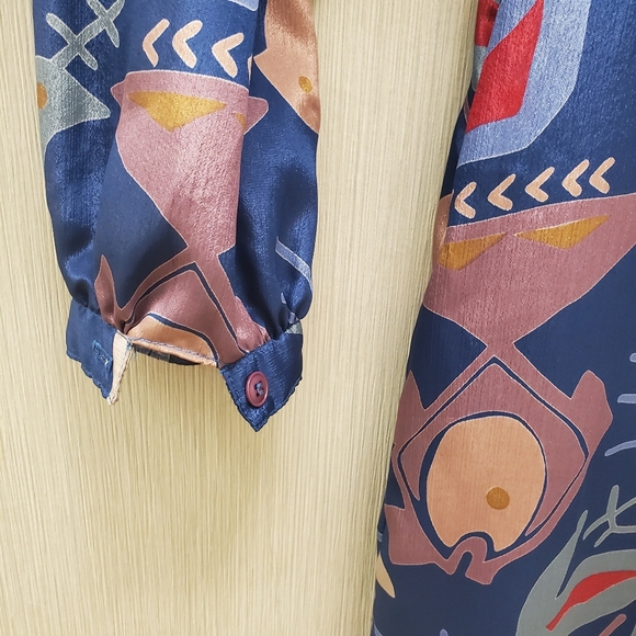 Vintage Art Deco Dress Tribal Print w/ Pockets & Pussybow Neckline - Picture 9 of 16